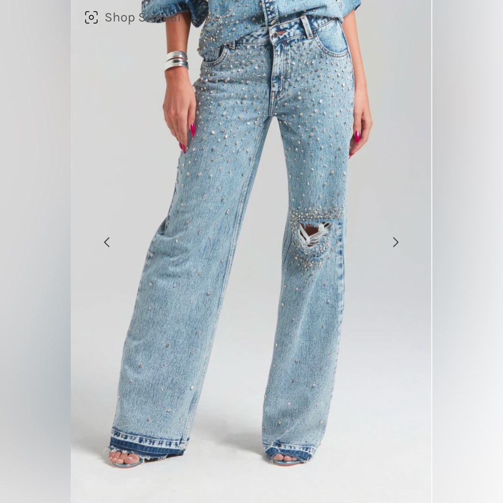 Retrofête BRONTE WIDE LEG CRYSTAL EMBELLISHED JEAN NWT - 26